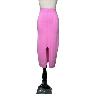 Free People pink ribbed knit front slit midi pull on skirt size XS